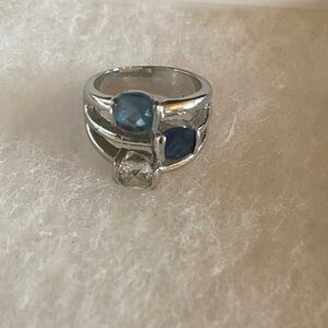Lia Sophia Silver Ring with Blue and Clear Gems